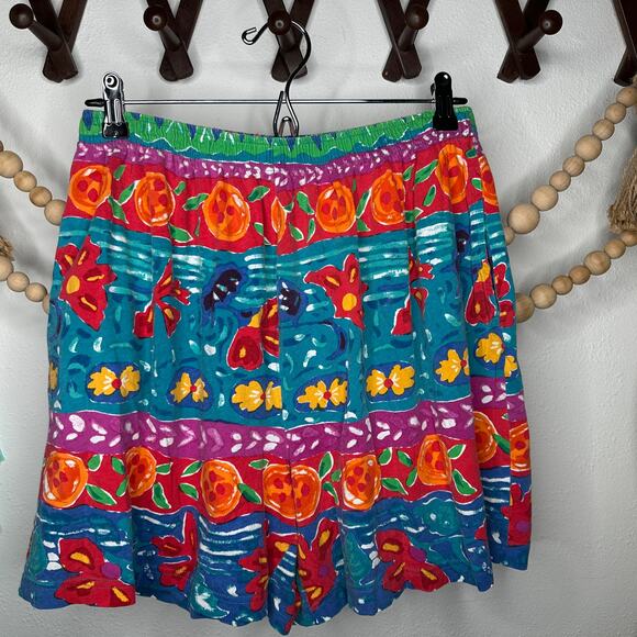 Vintage Carole Little Sport Funky Colorful Pattern Hi Waisted Shorts - Picture 1 of 5